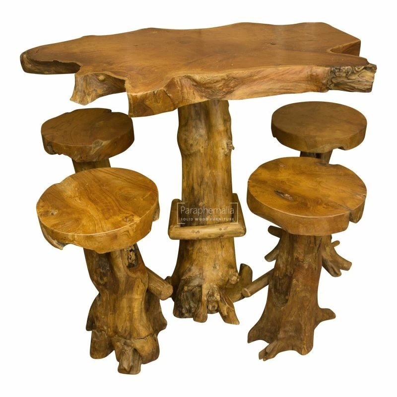 Java Teak Root Wood Bar Table Kitchen, Teak Root Bar Table And Stools Set Up