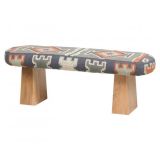 Kilim Flat Weave Upholstered Bench - Blue - Pillar Legs