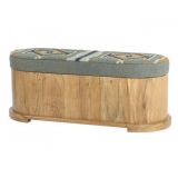 Kilim Flat Weave Upholstered Storage Bench / Ottoman - Blue