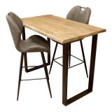 Natural Edge Mango Wood Bar Table / Breakfast Bar + 2 Grey Roma Bar Stools
