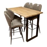 Natural Edge Mango Wood Bar Table / Breakfast Bar + 4 Grey Roma Bar Stools
