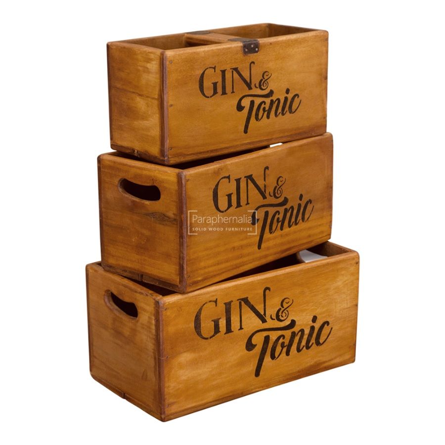 Gin & Tonic Vintage Wood Crate Box - Mango wood open box crate