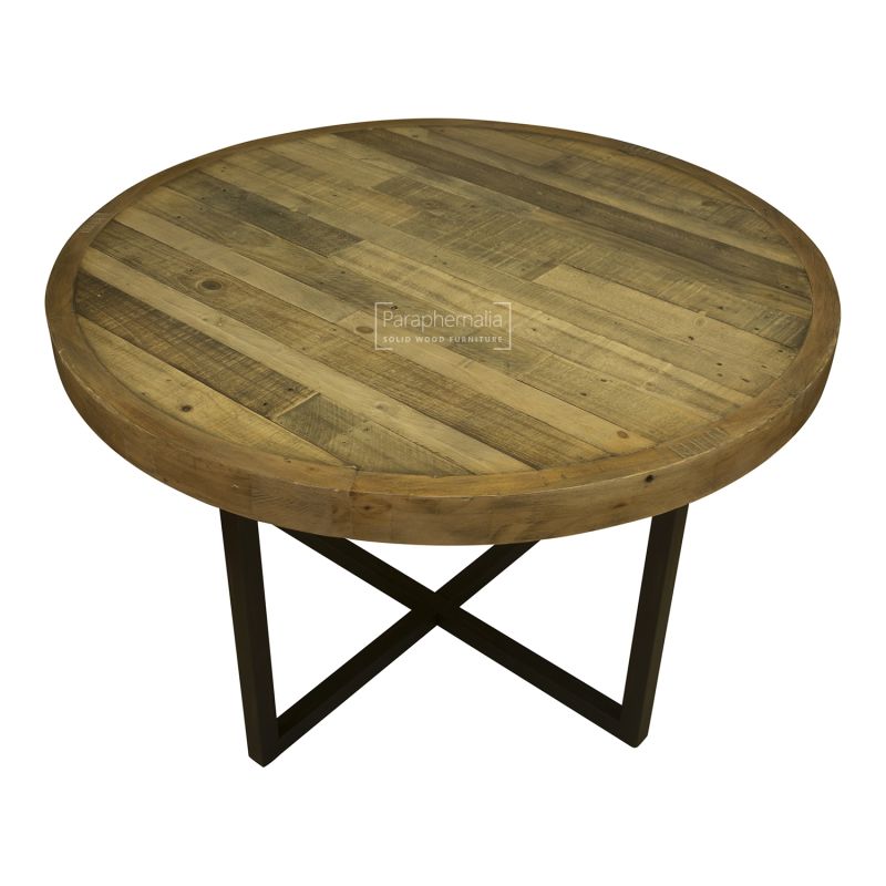 Dalat Reclaimed Industrial Round Dining, Rustic Wood Round Dining Table