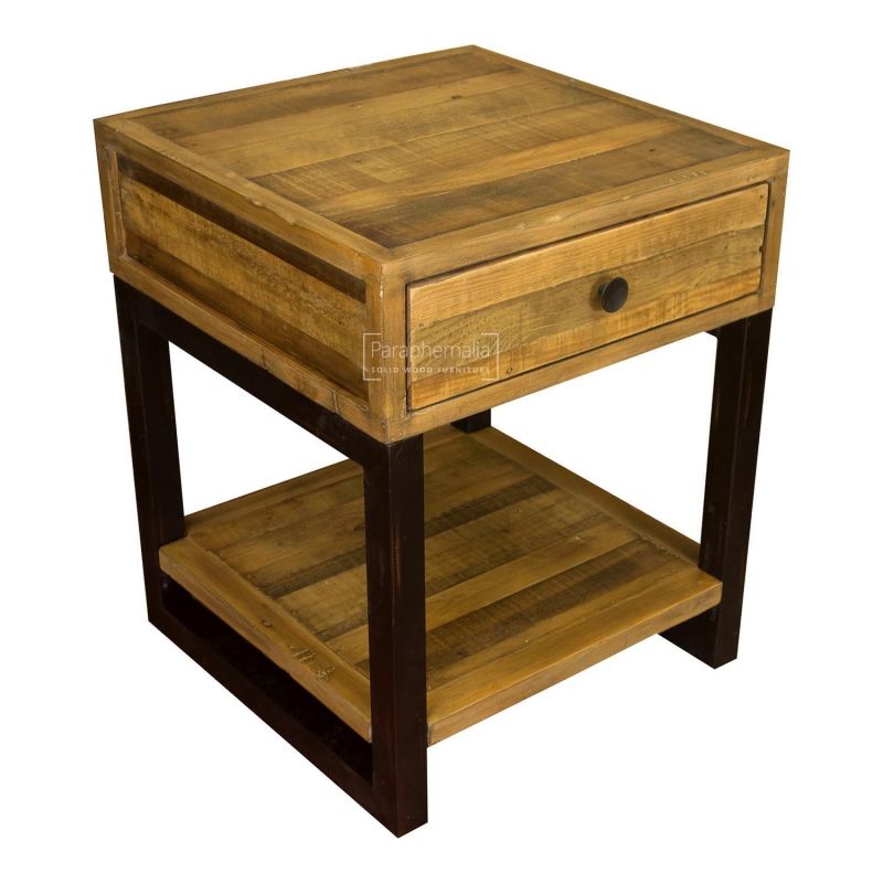 Dalat Reclaimed Industrial Lamp Table, Reclaimed Wood End Table With Drawer