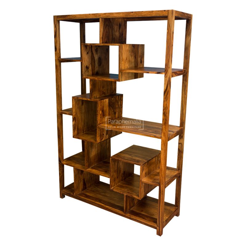 A Cube Sheesham Multi Shelf Display, Atlas Sheesham Wood Bookcase