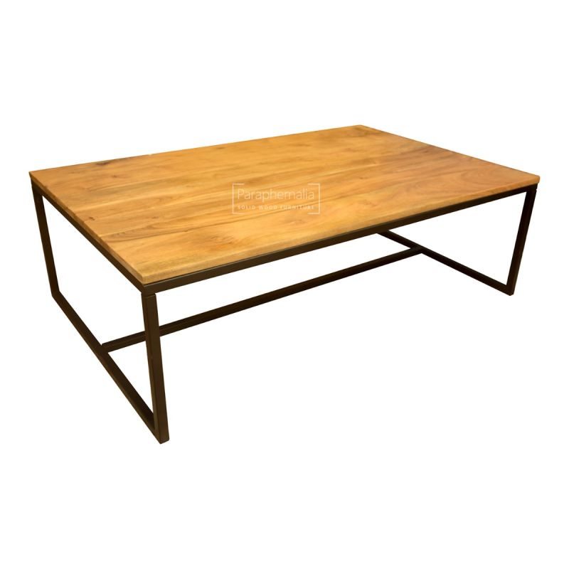Urban Acacia Wood Coffee Table Extra, Coffee Table Black Steel Legs