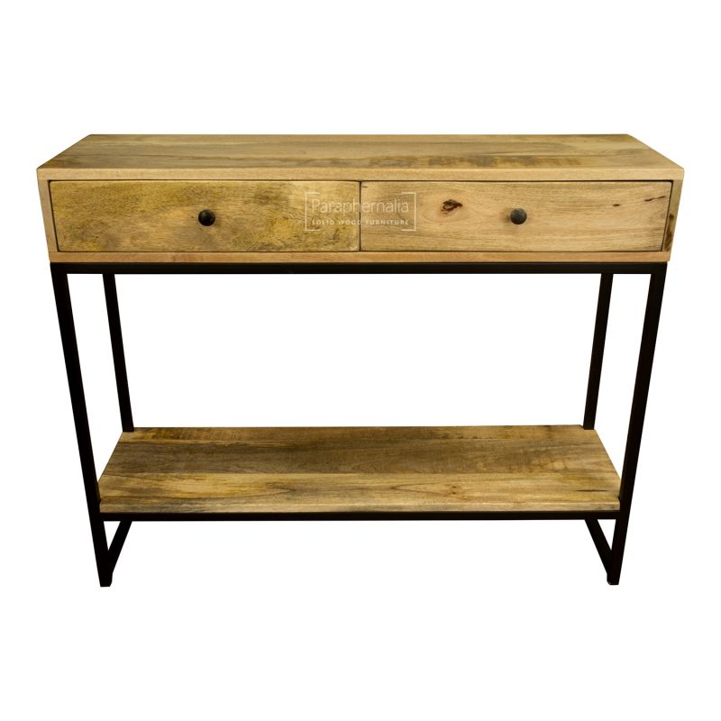 New York Industrial Console Table Mango Wood 2 Drawer Side Table