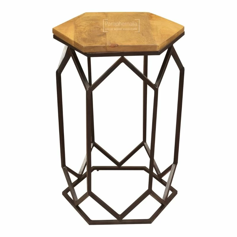 New York Industrial Side Table - Hexagonal shape mango wood