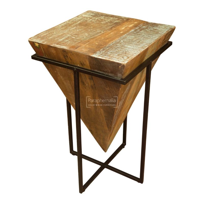 Reclaimed Wood Prism Side Table, Rustic Side Table Metal Legs