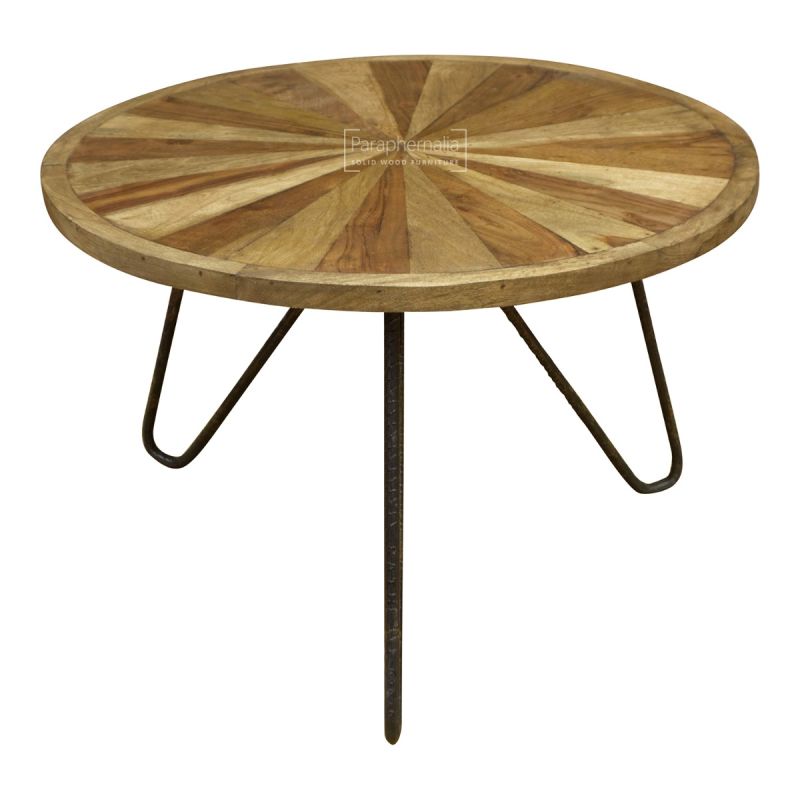 Urban Sheesham Wood Coffee Table, Round Wood Coffee Table With Black Metal Legs