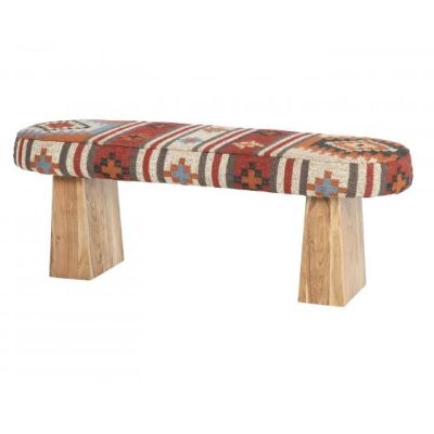 Kilim Flat Weave Upholstered Bench - Red - Pillar Legs