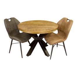 Rustic Mango Wood Round Dining Table - 100cm - Solid Rustic Mango Wood ...