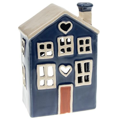 Village Potttery Ceramic Tealight Heart House - Blue
