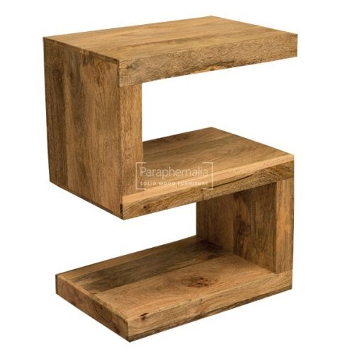 Ambala Cube Light Mango Wood S Shape Side Table - Lamp Table