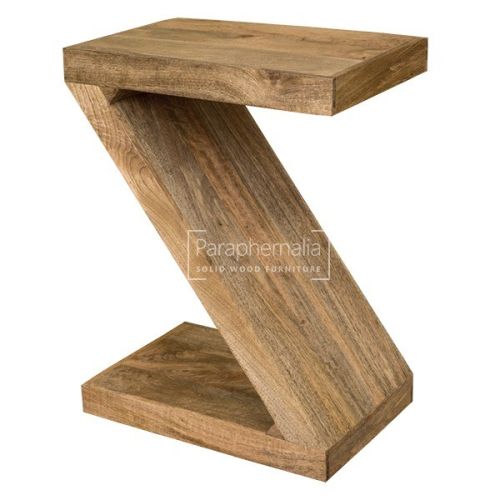 Ambala Cube Light Mango Wood Z Shape Side Table - Lamp Table
