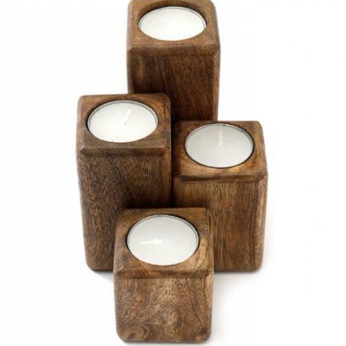Mango Wood T-lite Holders - Set of Four