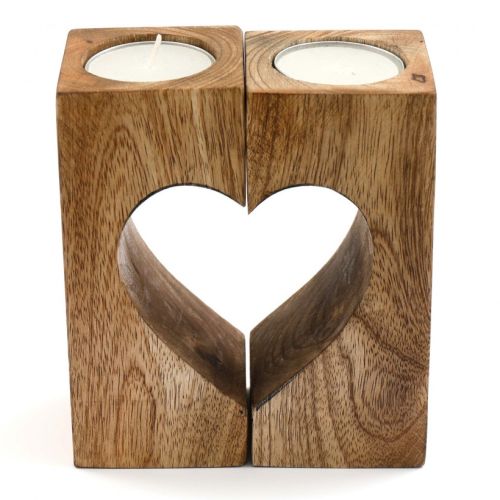 Mango Wood T-lite Holders - Heart Shape