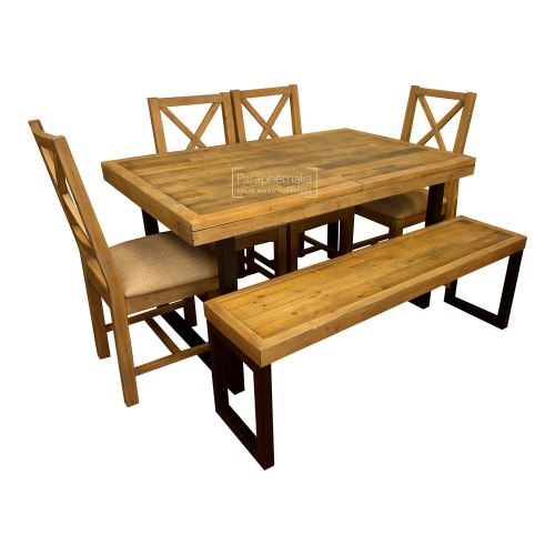 Dalat Reclaimed Dining Set - Extending table, four chairs & bench ( Reclaimed wood set )