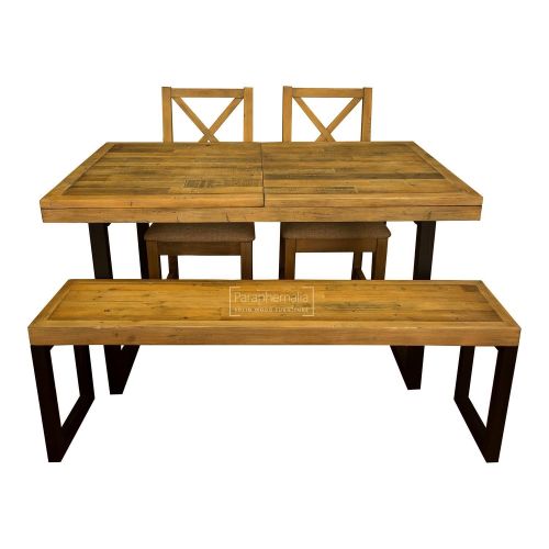 Dalat Reclaimed Dining Set - Extending table, two chairs & bench ( Reclaimed wood dining set )