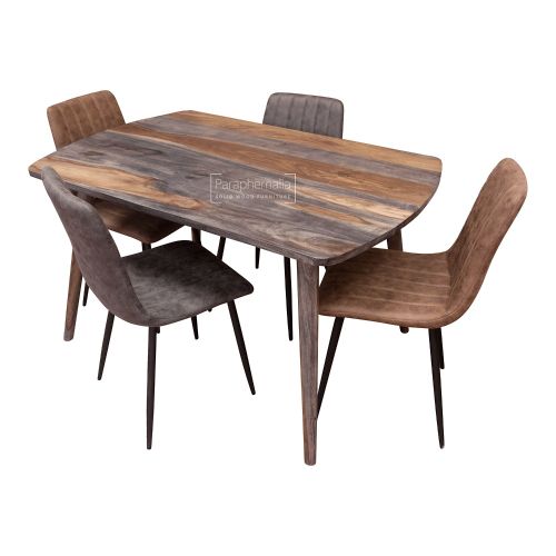 Joda Grey Sheesham Wood Dining Table & 4 Lucca Chairs - 2 Grey, 2 Brown
