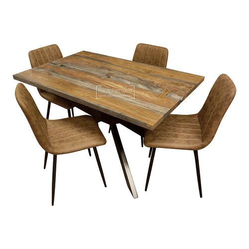 Joda Grey Sheesham Living Edge Dining Table & Brown Lucca Chairs