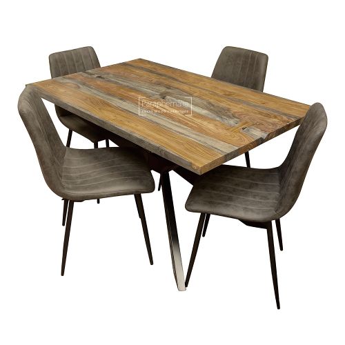 Joda Grey Sheesham Living Edge Dining Table & Grey Lucca Chairs