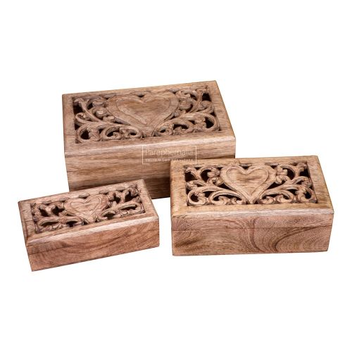 Mango Wood Carved Heart Box - 3 Sizes