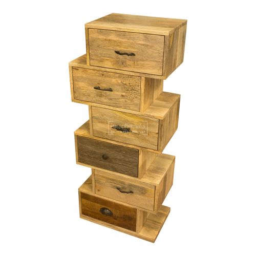 Solid Mango Wood Staggered Funky Chest of Drawers - Six Drawer Quirky