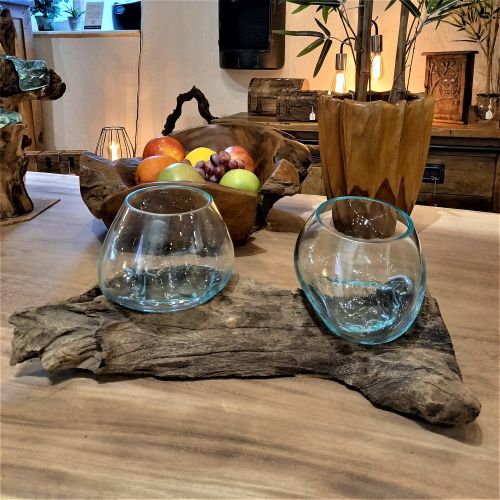 Tree Root Wood with Glass Bowls - Double - Low 