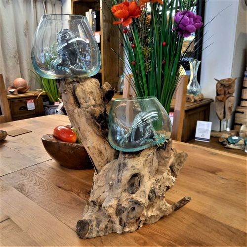 Tree Root Wood with Glass Bowls - Double