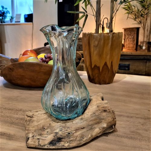 Tree Root Wood with Glass Crinkle Vase - 25cm