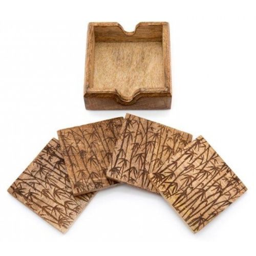Mango Wood Bamboo Coasters - Set of 4