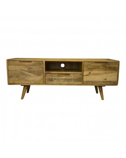 Oslo Light Mango Wood Tv Stand Shelf, Tv Stand With Shelves And Drawers