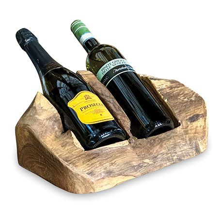 Teak Root Wood Wine Bottle Holder Block - Double
