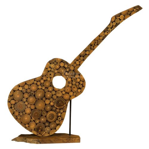 Java Teak Root Wooden Ornamental Guitar on Stand