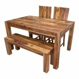 Jali Sheesham 140cm Dining Table + 2 Chairs + 1 Bench (bench fits between legs)