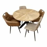 Surat Sunburst Mango Wood Round Dining Table & 2 Lucca / 2 Milan Chairs