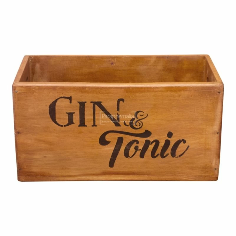 Gin & Tonic Vintage Wood Crate Box - Mango wood open box crate