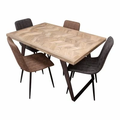 Akola Herringbone 135cm Dining Table & 2 Grey / 2 Brown Chairs