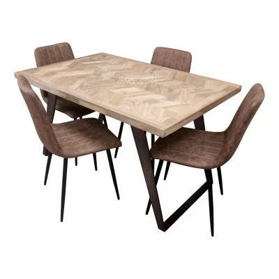Akola Herringbone 135cm Dining Table & 4 Brown Chairs