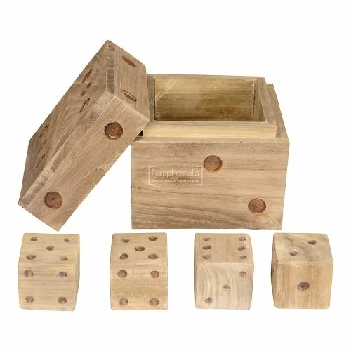Rustic Teak Dice in a Box